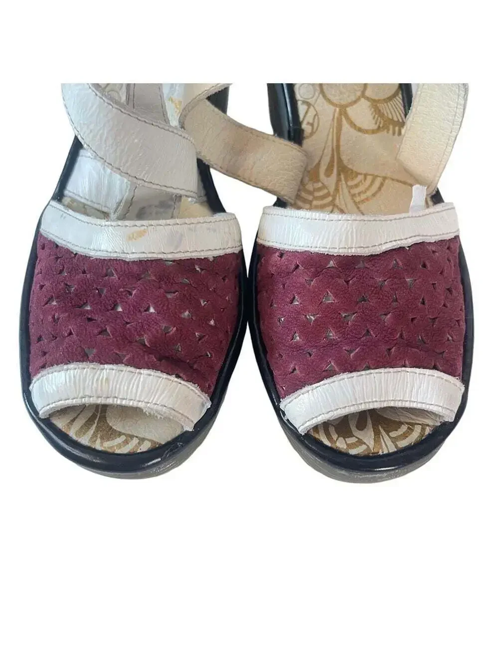 Fly London Ynes Leather Wedge Sandals Perforated Ankle Strap Comfort EU 37